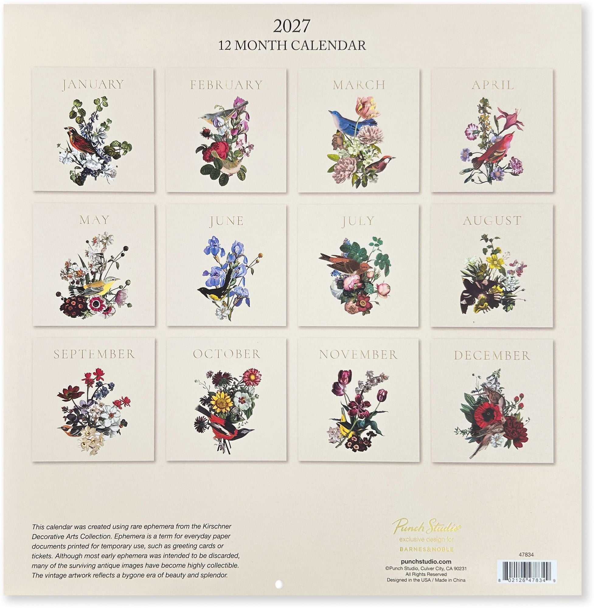 2027 Birds & Blooms Wall Calendar - Exclusive