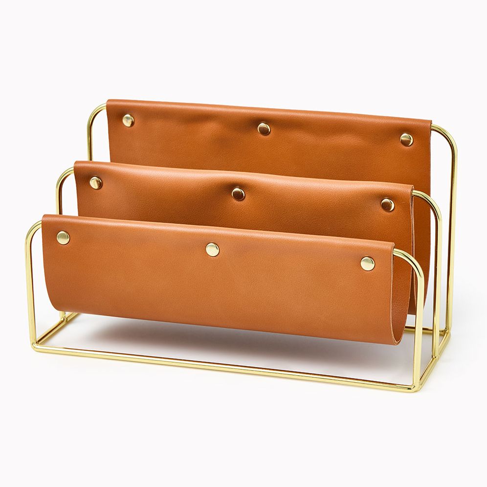 Vegan Leather & Gold Desk Organizer