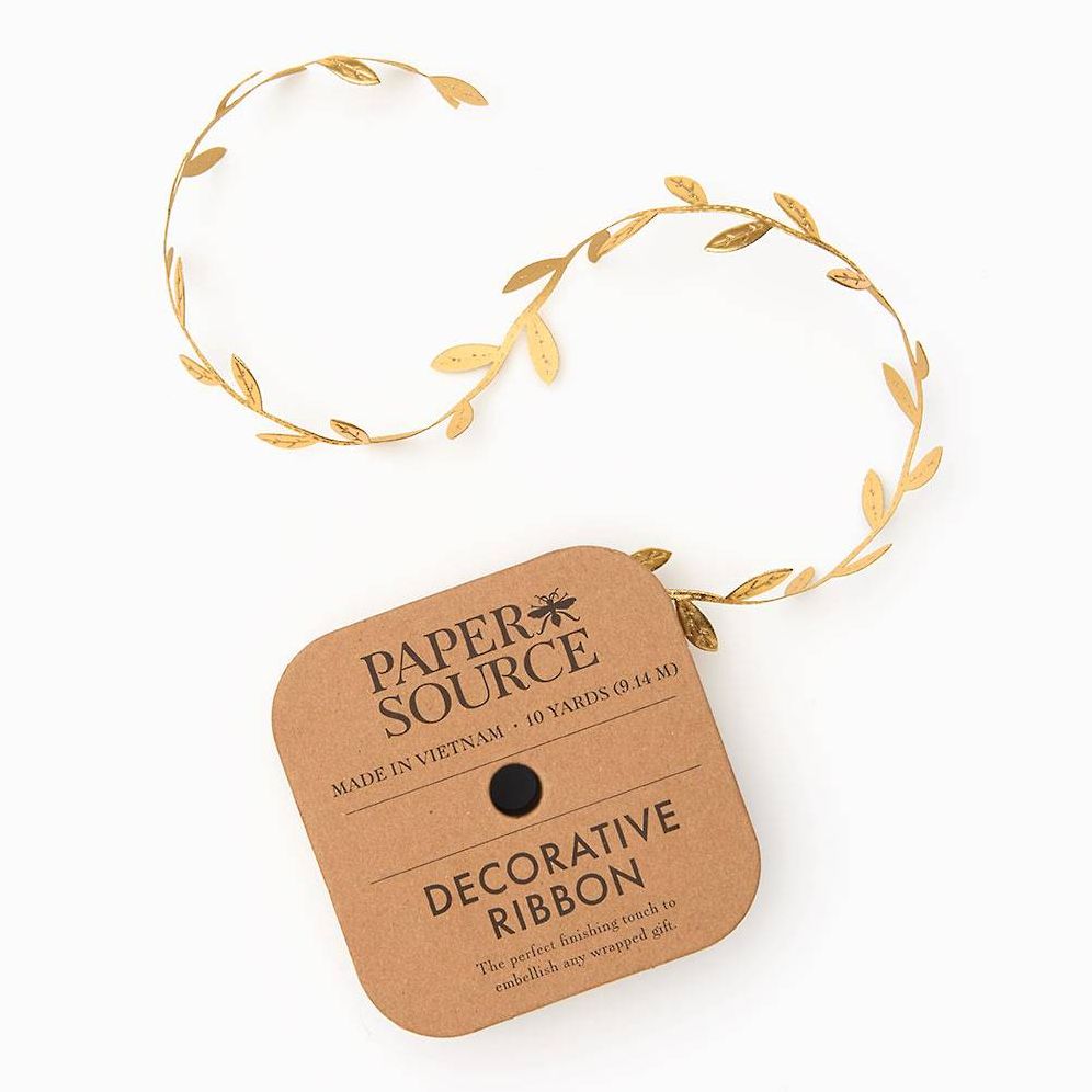 Gold Metallic Leaves Ribbon 1" 10 YD