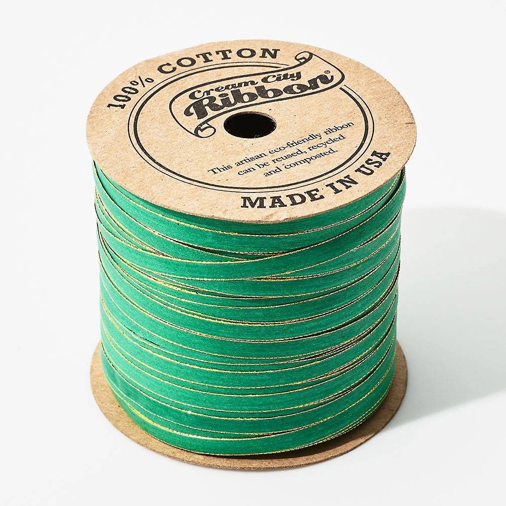Skinny Cotton Ribbon Green/Gold 50yd