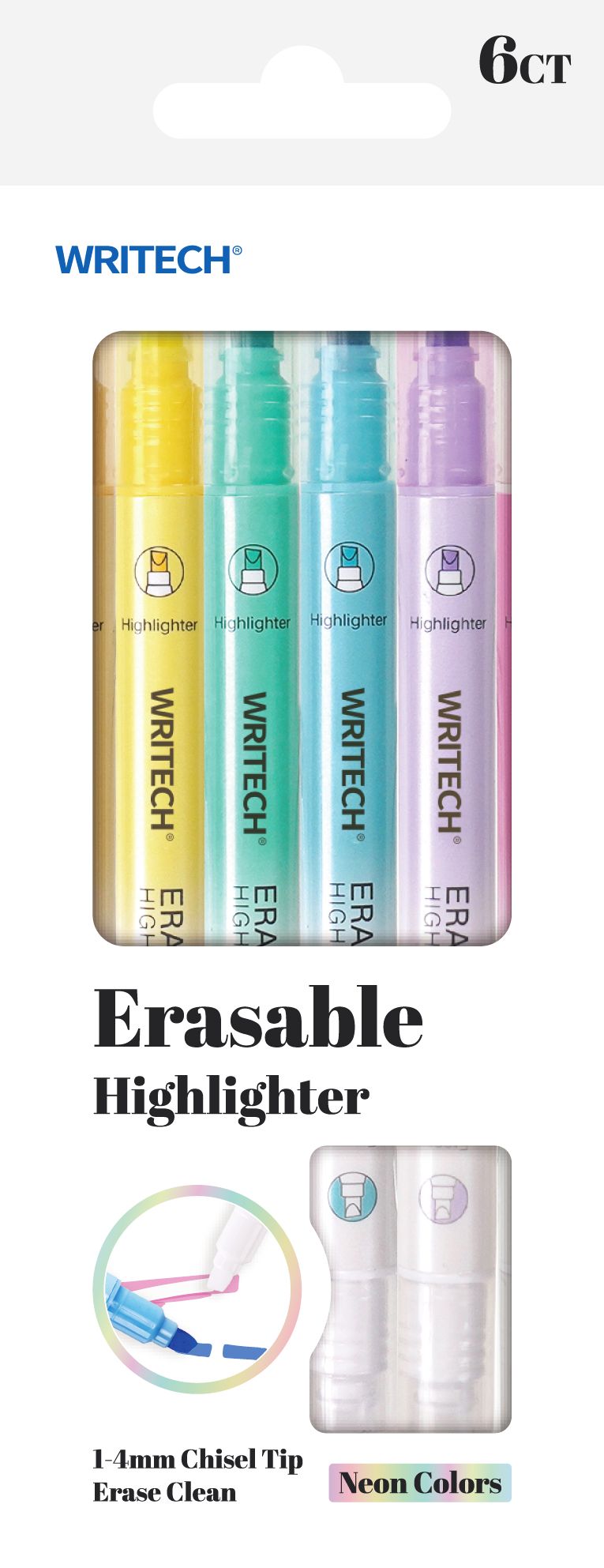 Neon Erasable Highlighters S/6