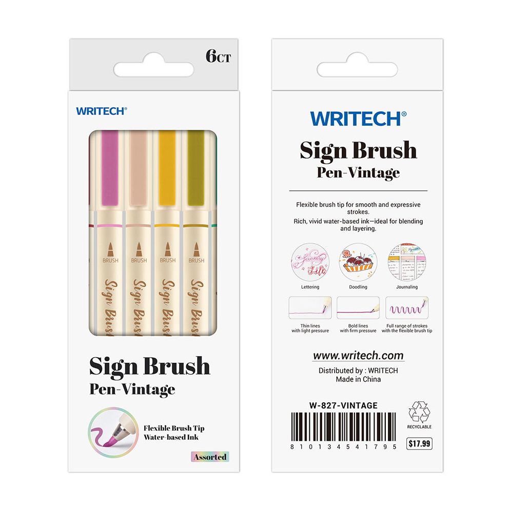 Vintage Sign Brush Pen S/6 - Assorted Ink | Paper Source