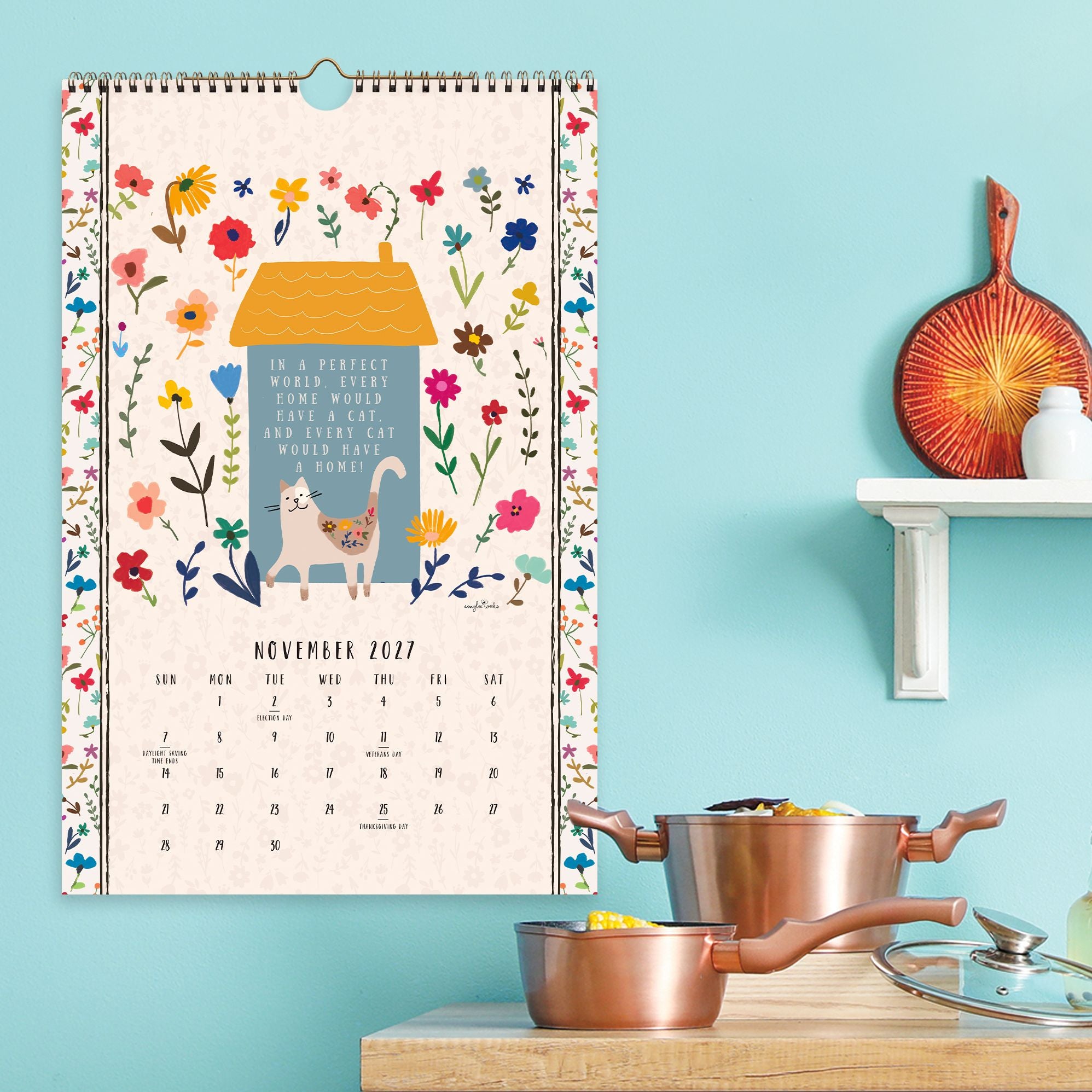 2027 On the Bright Side Cat Person Grid Wall Calendar