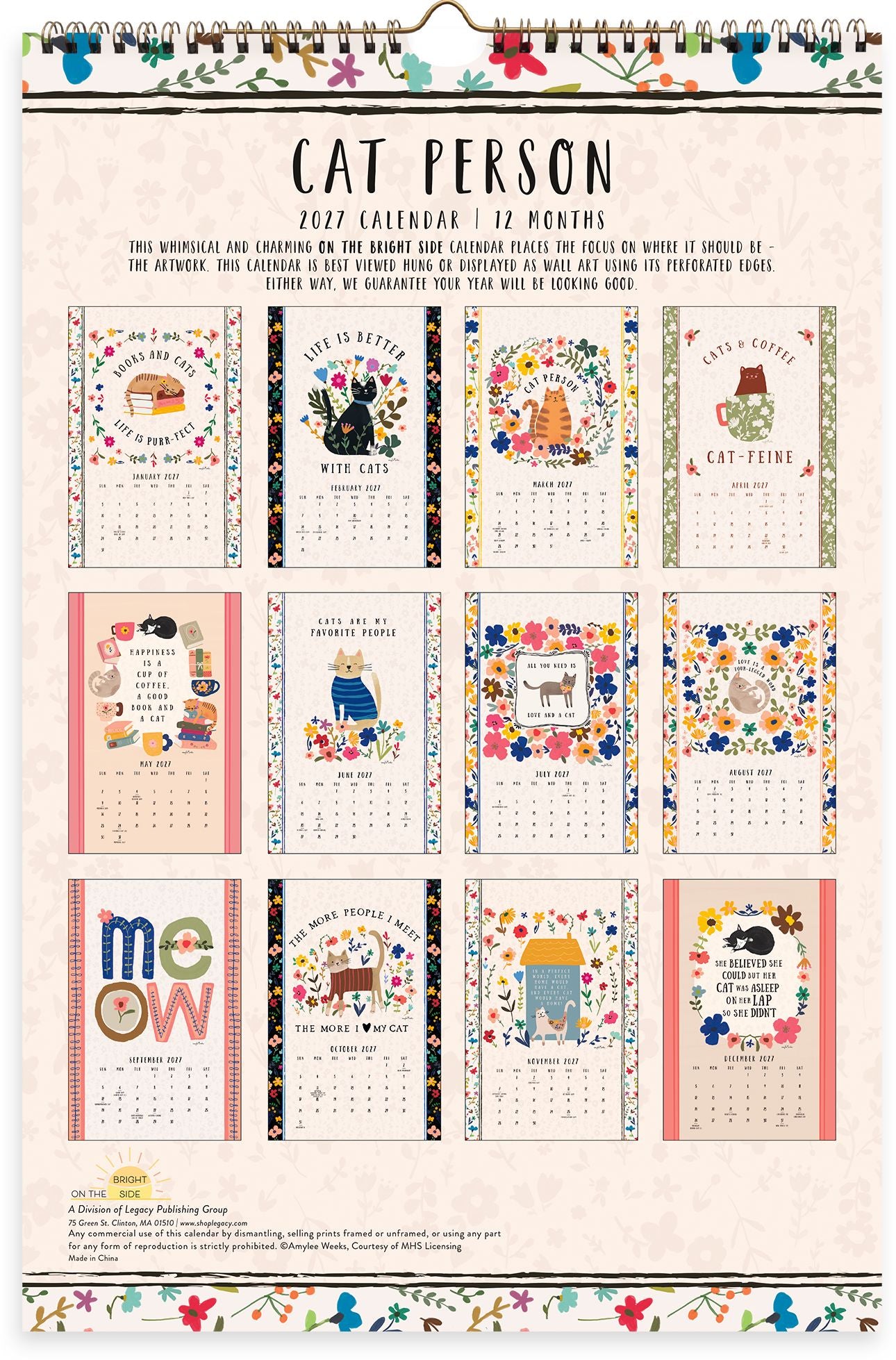 2027 On the Bright Side Cat Person Grid Wall Calendar