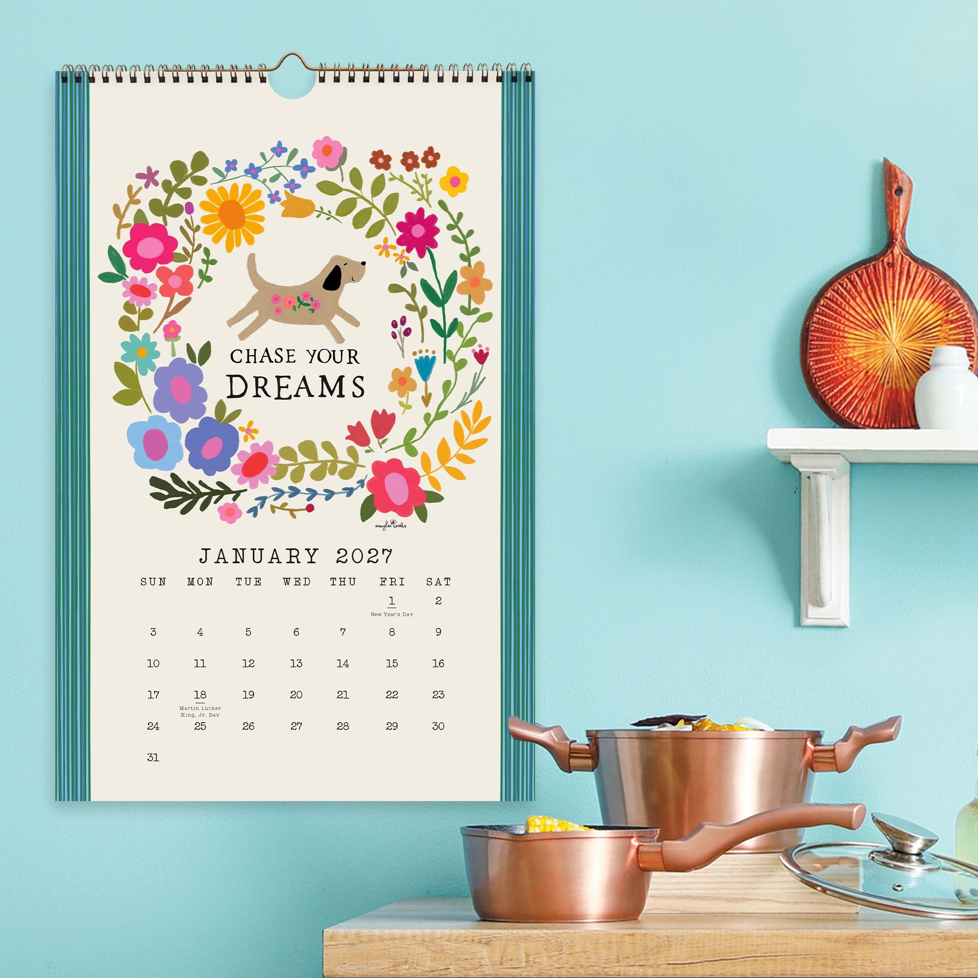2027 On the Bright Side Chase Your Dreams Grid Wall Calendar