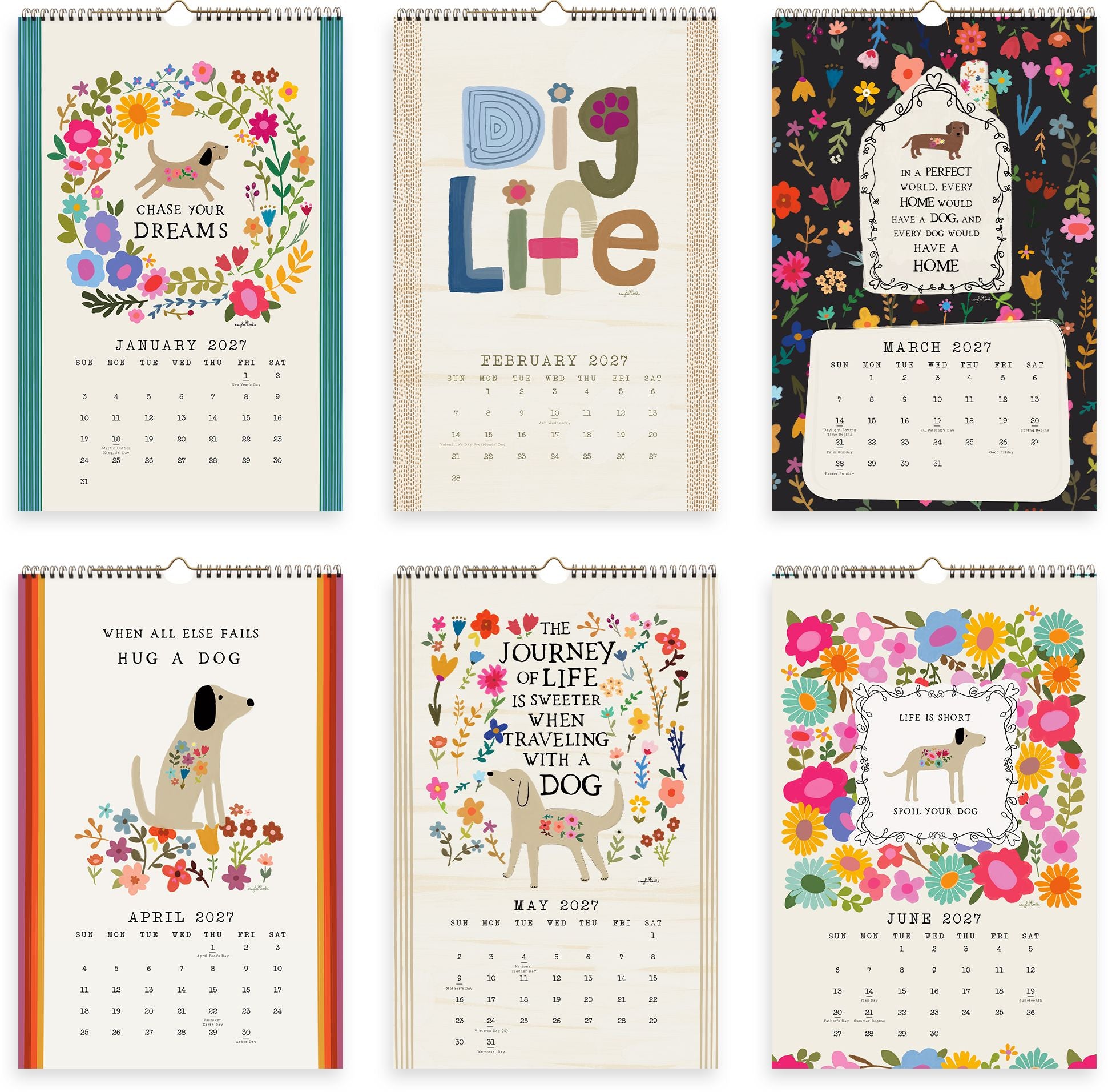 2027 On the Bright Side Chase Your Dreams Grid Wall Calendar