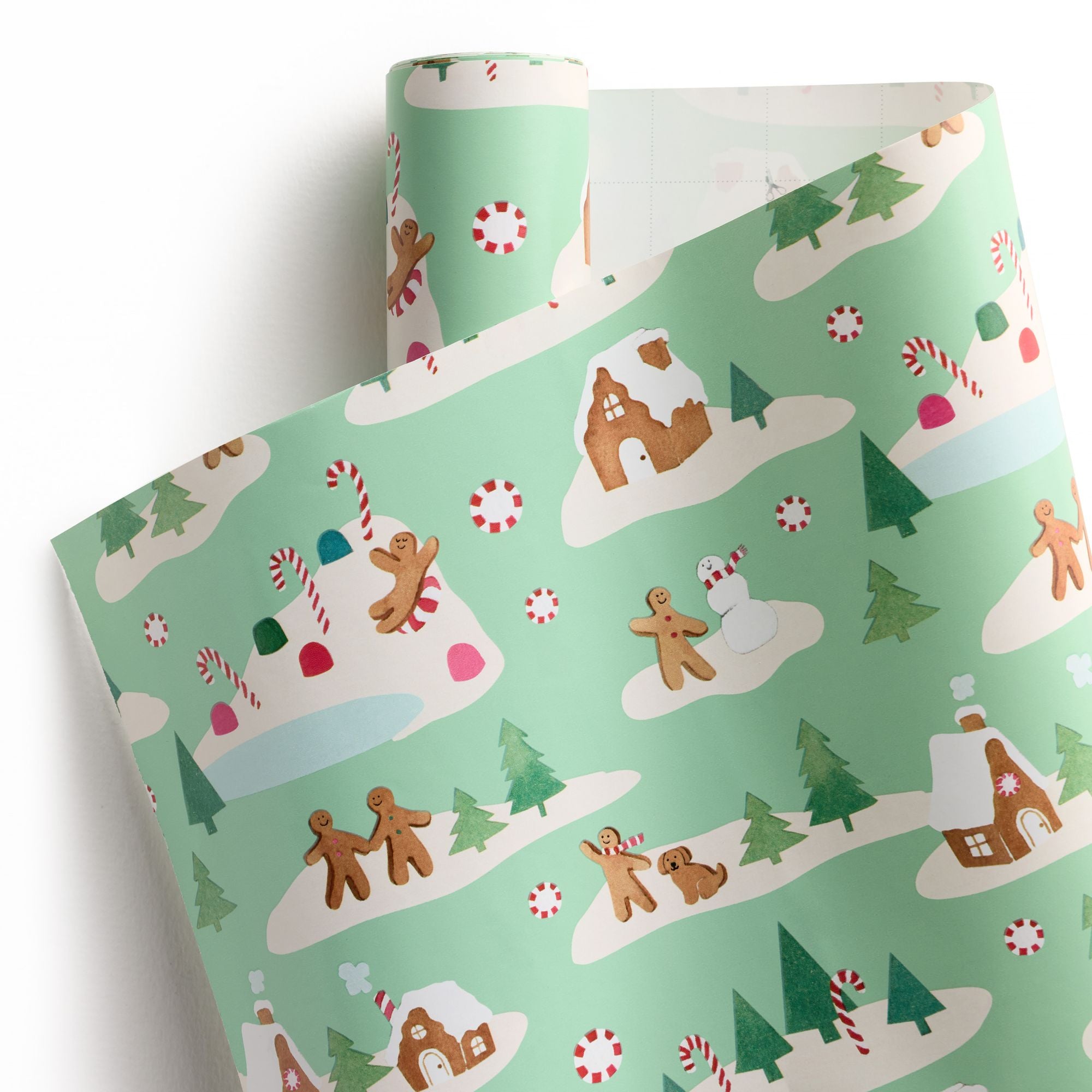 Mint Gingerbread Village Wrapping Paper