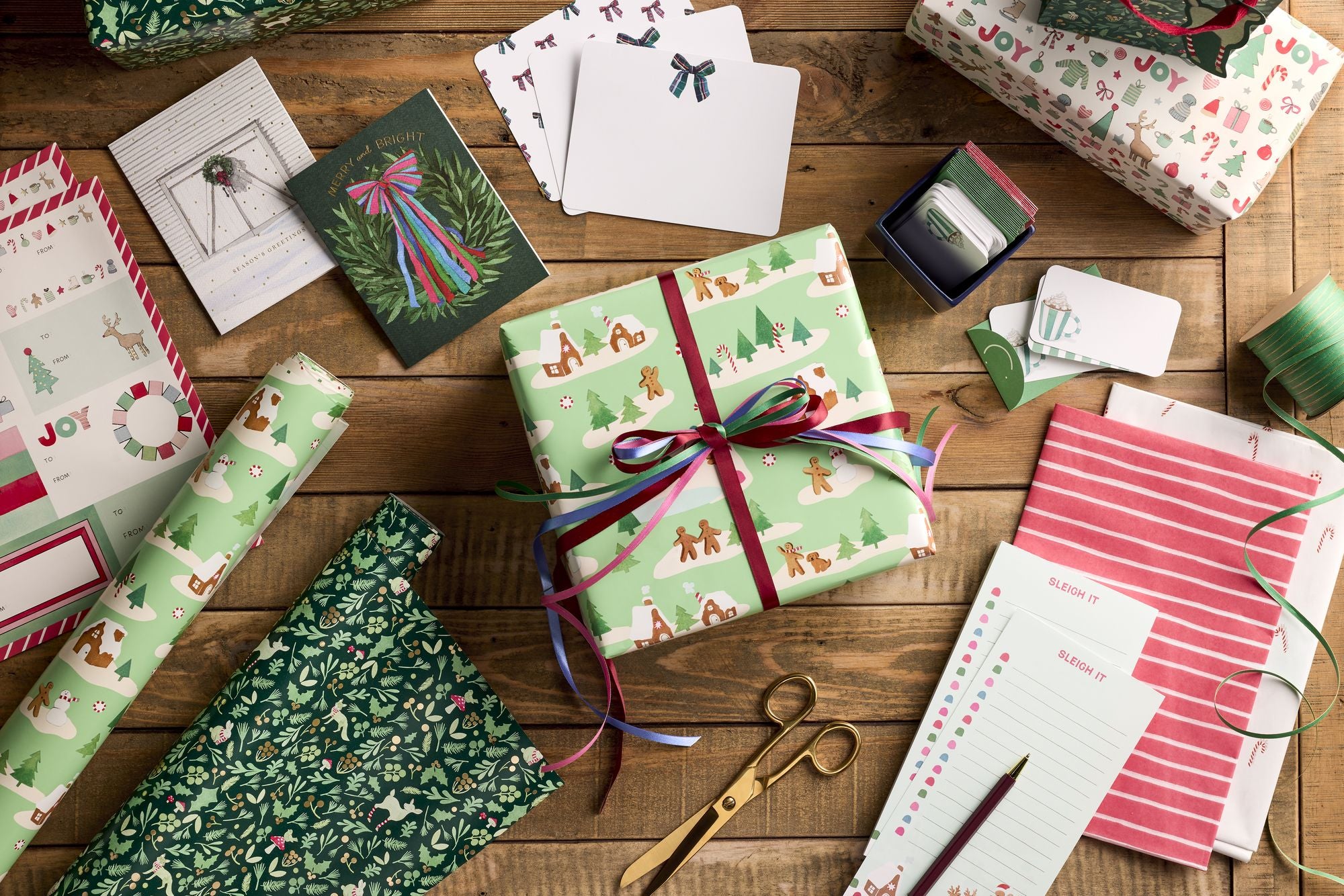 Mint Gingerbread Village Wrapping Paper