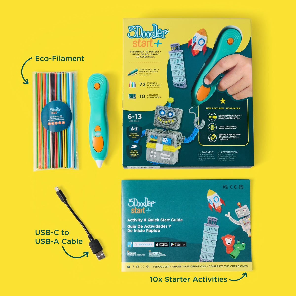 3Doodler Start+ Essentials 3D Pen Set for Kids, Easy to Use, Learn from Home Art Activity Set, Educational STEM Toy for Boys & Girls Ages 6+
