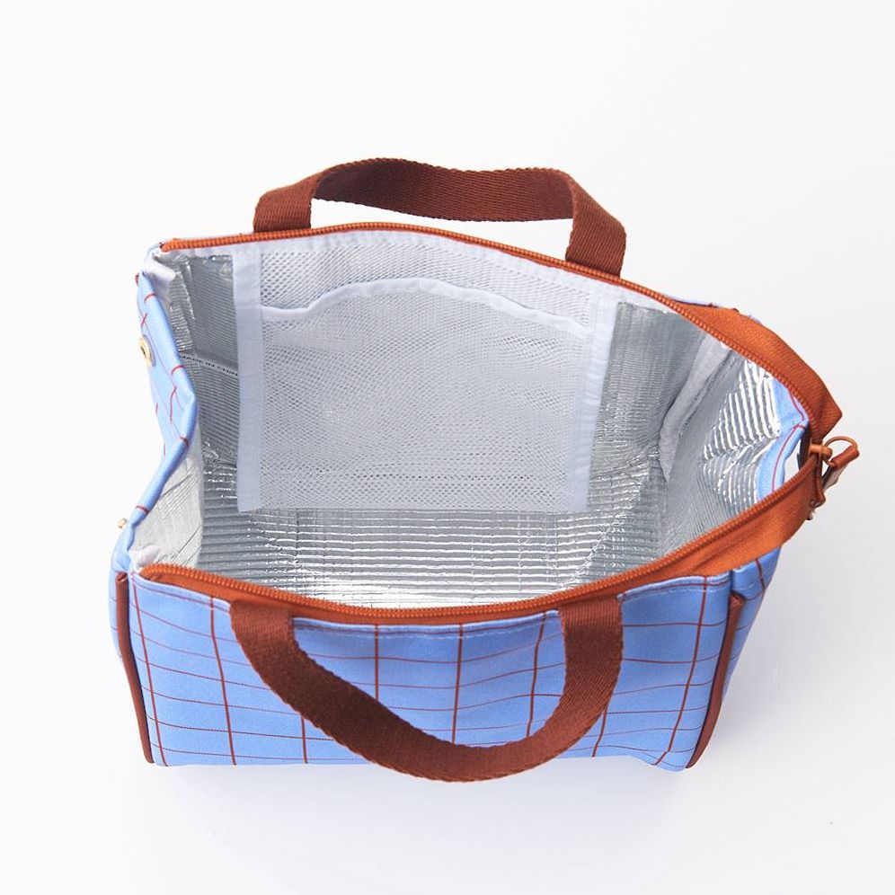 Blue Gridded Lunch Bag