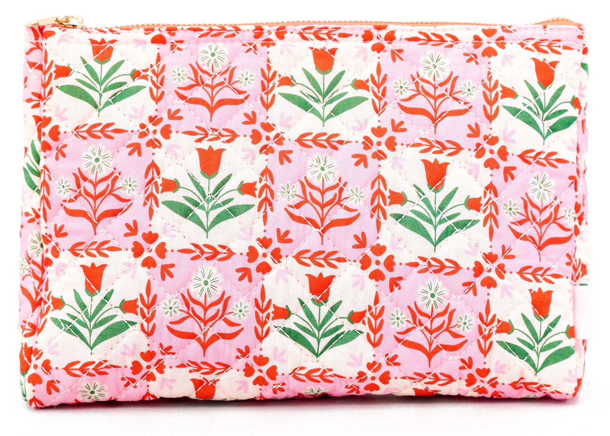 Quilted Pink Tile Floral Pouch