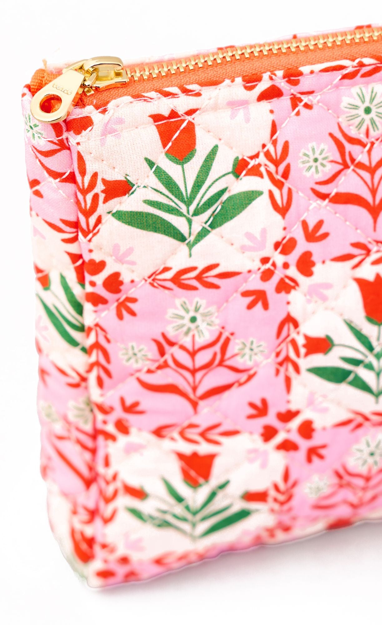 Quilted Pink Tile Floral Pouch