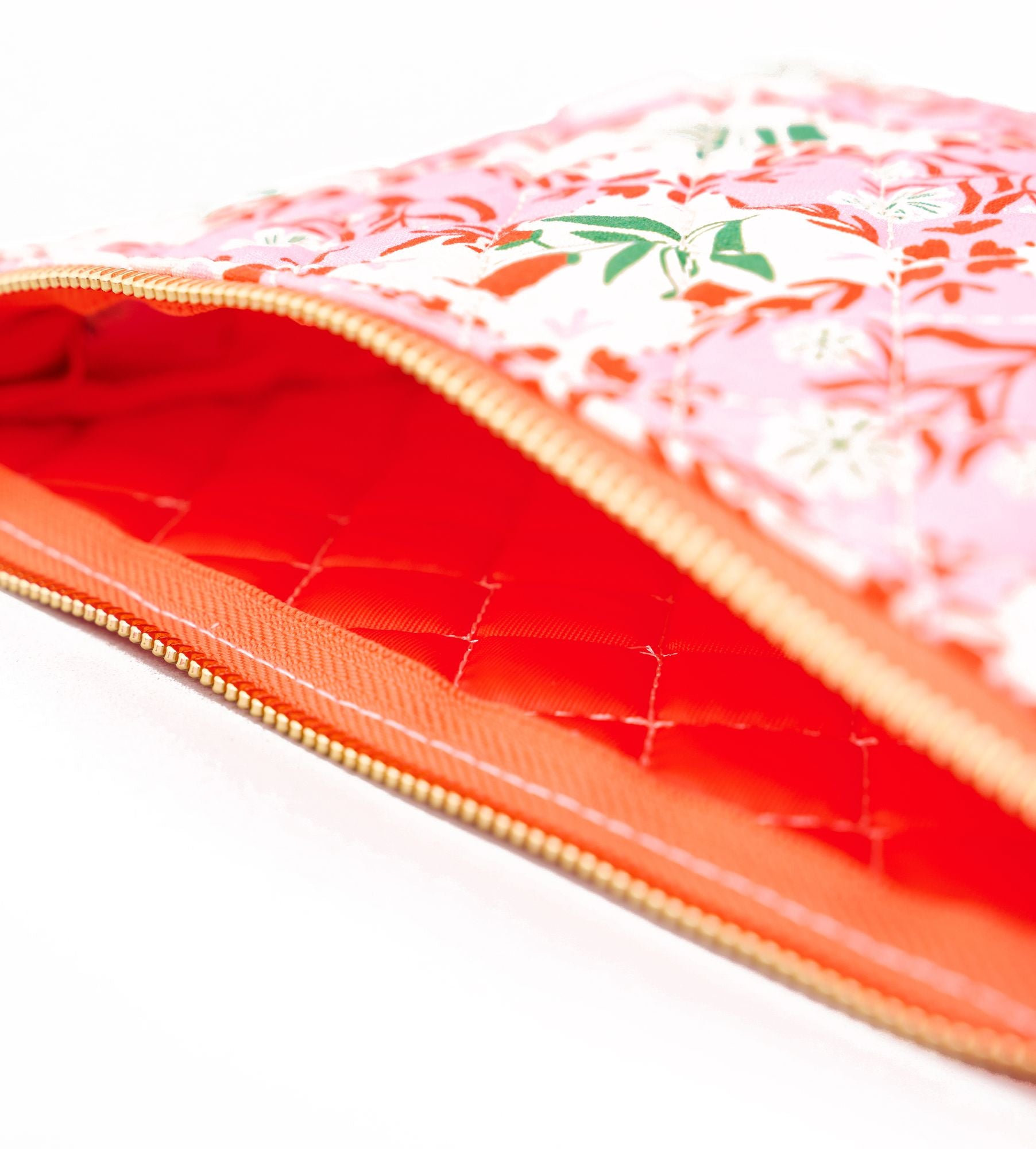 Quilted Pink Tile Floral Pouch
