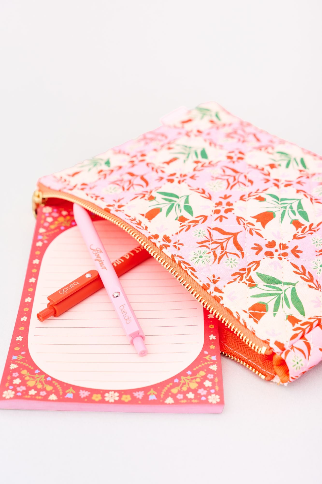 Quilted Pink Tile Floral Pouch