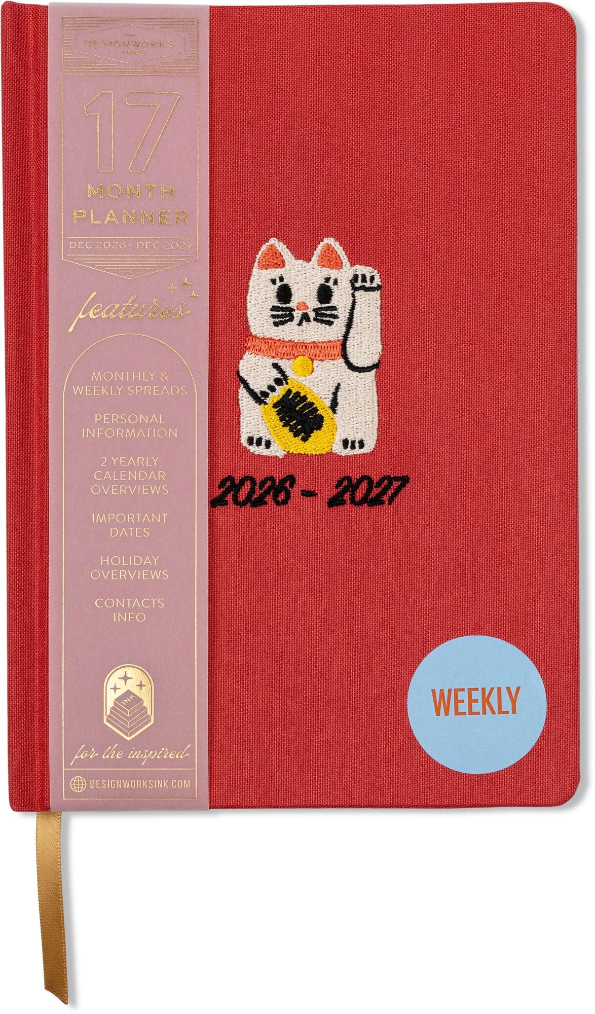 2026-2027 Embroidered Lucky Cat Weekly Desk Planner