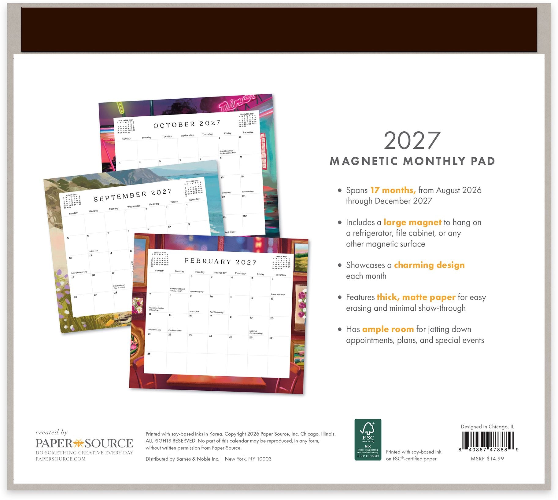 2026-2027 Paper Source Landscapes 17-Month Magnetic Calendar
