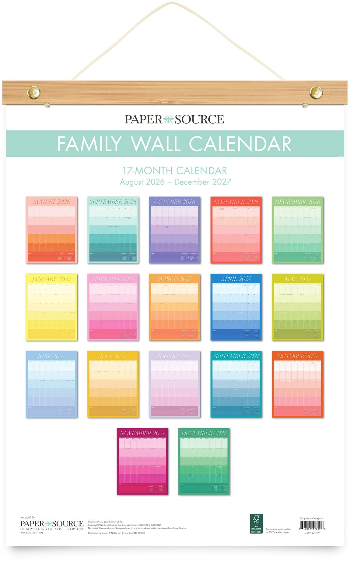 2026-2027 Paper Source Family Wall Calendar