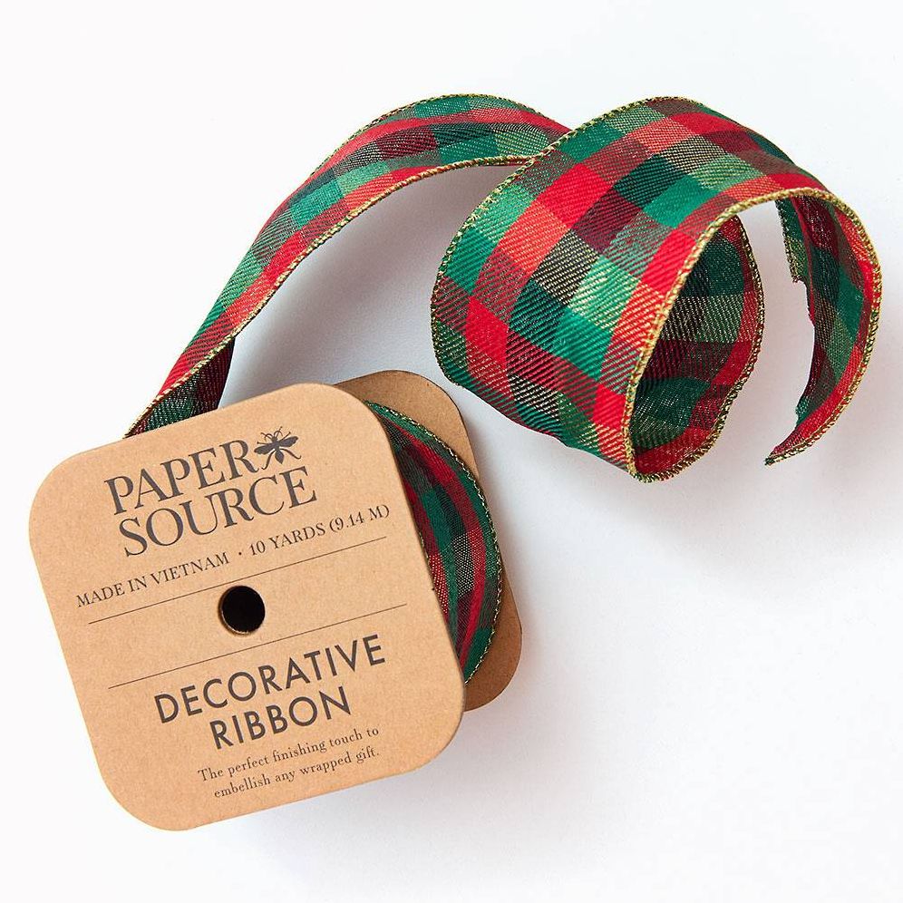 Wired Ribbon Red/Green/Gold Check 2.5