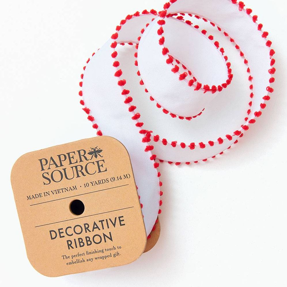 White with red Poms 1.5" 5 YD