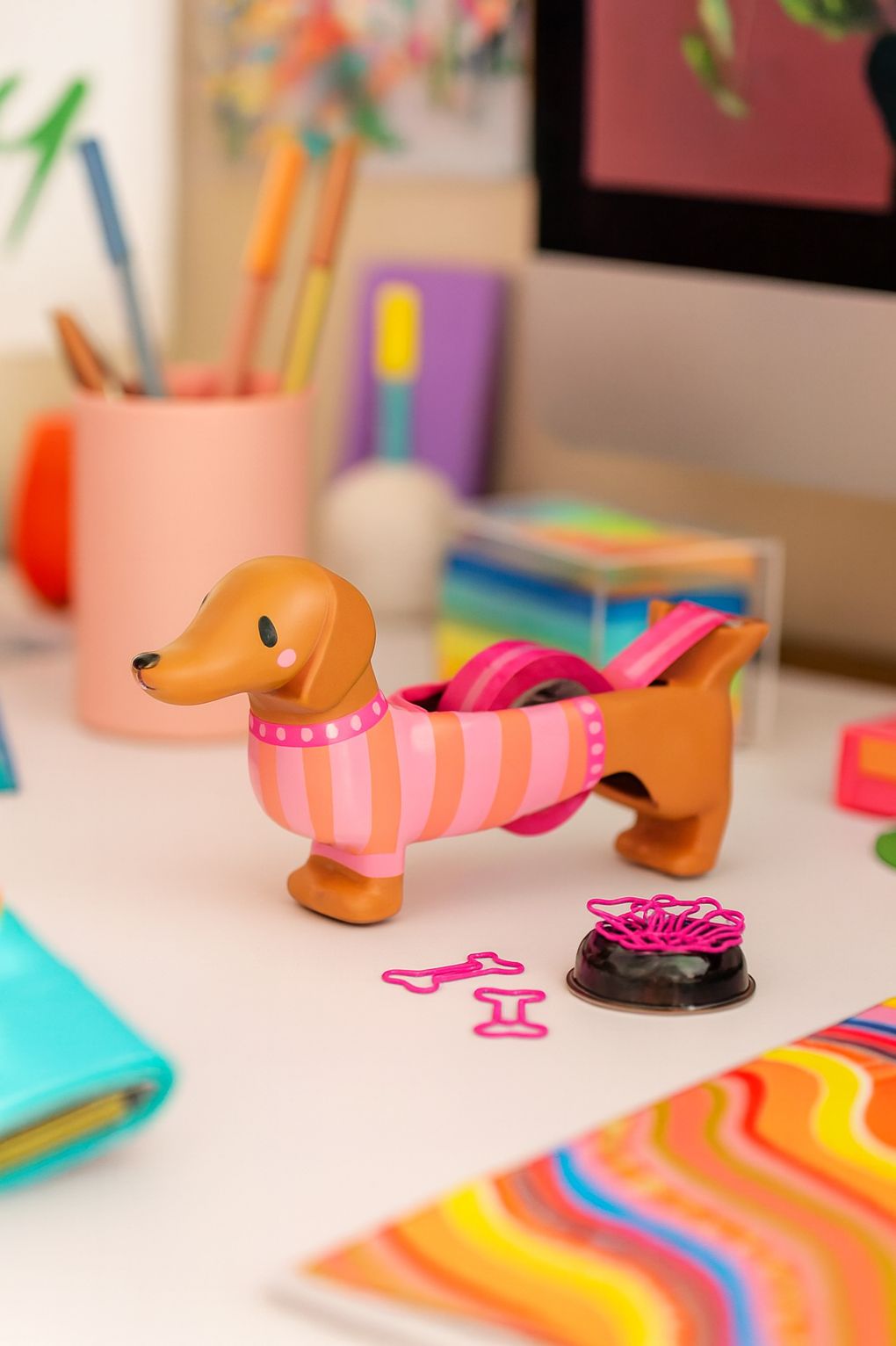 NPW Wiener Dog Tape Dispenser and Paper Clips