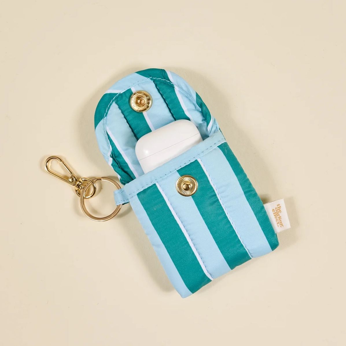 Puffy Earbud Case Teal Sicily Stripe