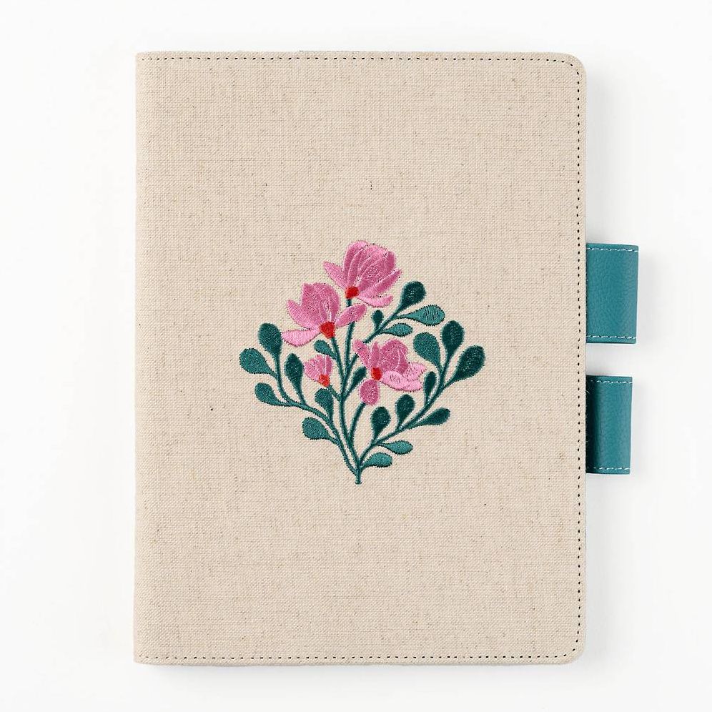 Paper Source A5 Embroidered Floral Bookcloth Journal Cover with Pen Loop Closure