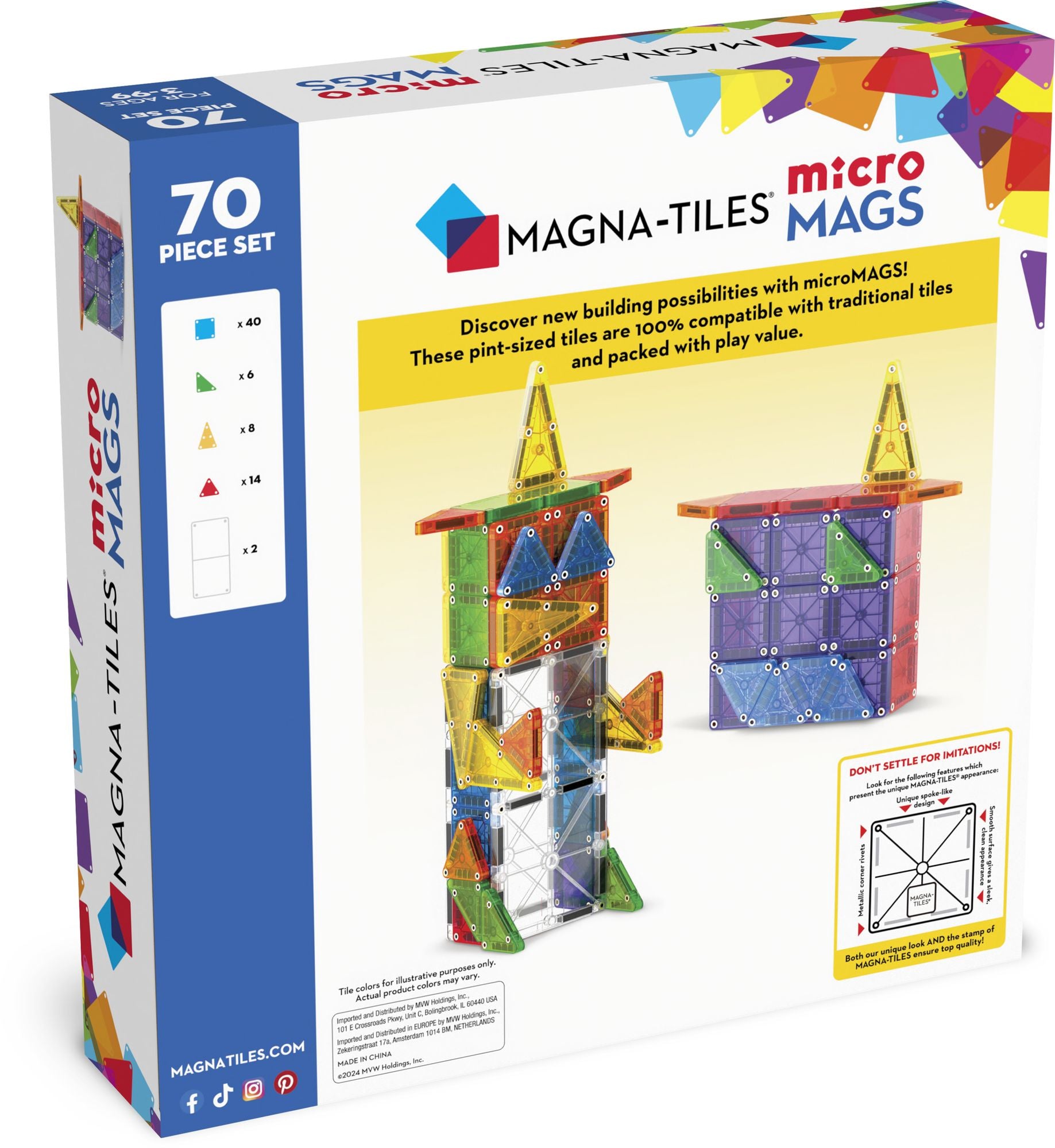 MAGNA-TILES microMAGS 70-Piece Deluxe Magnetic Construction Set
