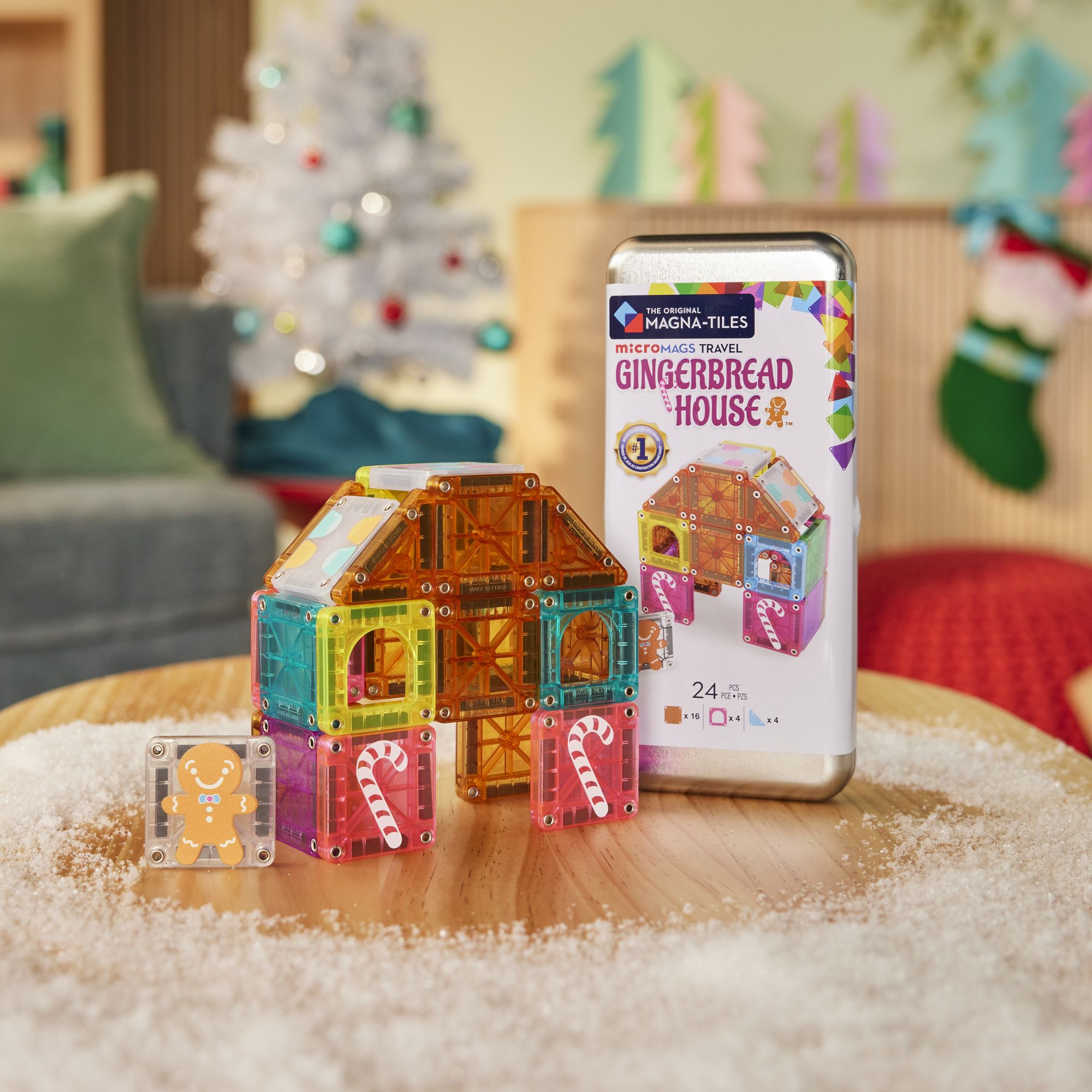 The Original MAGNA-TILES® microMAGS Gingerbread House Travel 24-Piece Magnetic Construction Set