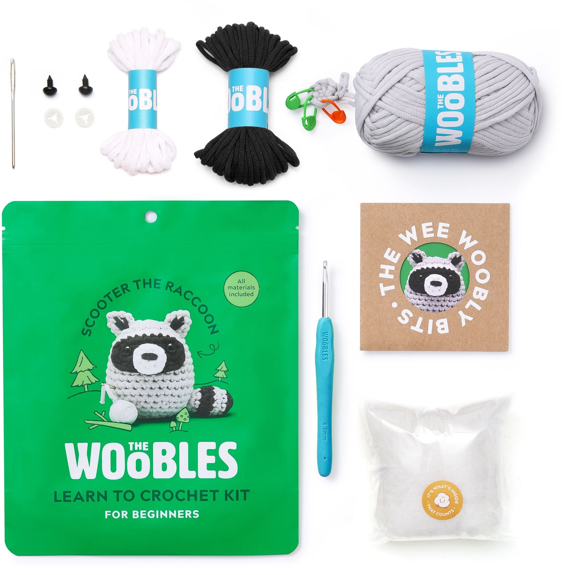 Scooter the Raccoon, The Woobles Beginner Crochet Kit