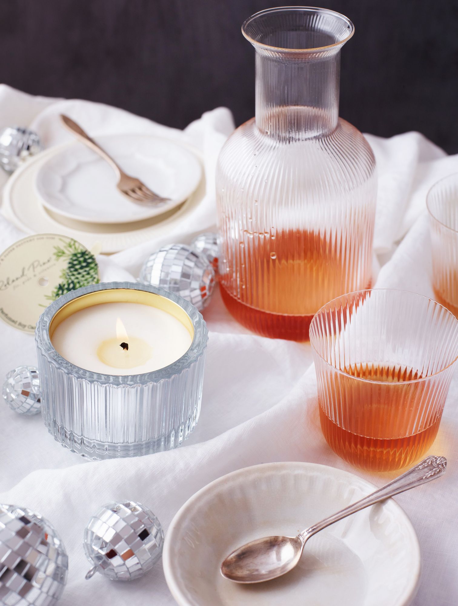 Roland PinE Ribbed Glass Candle