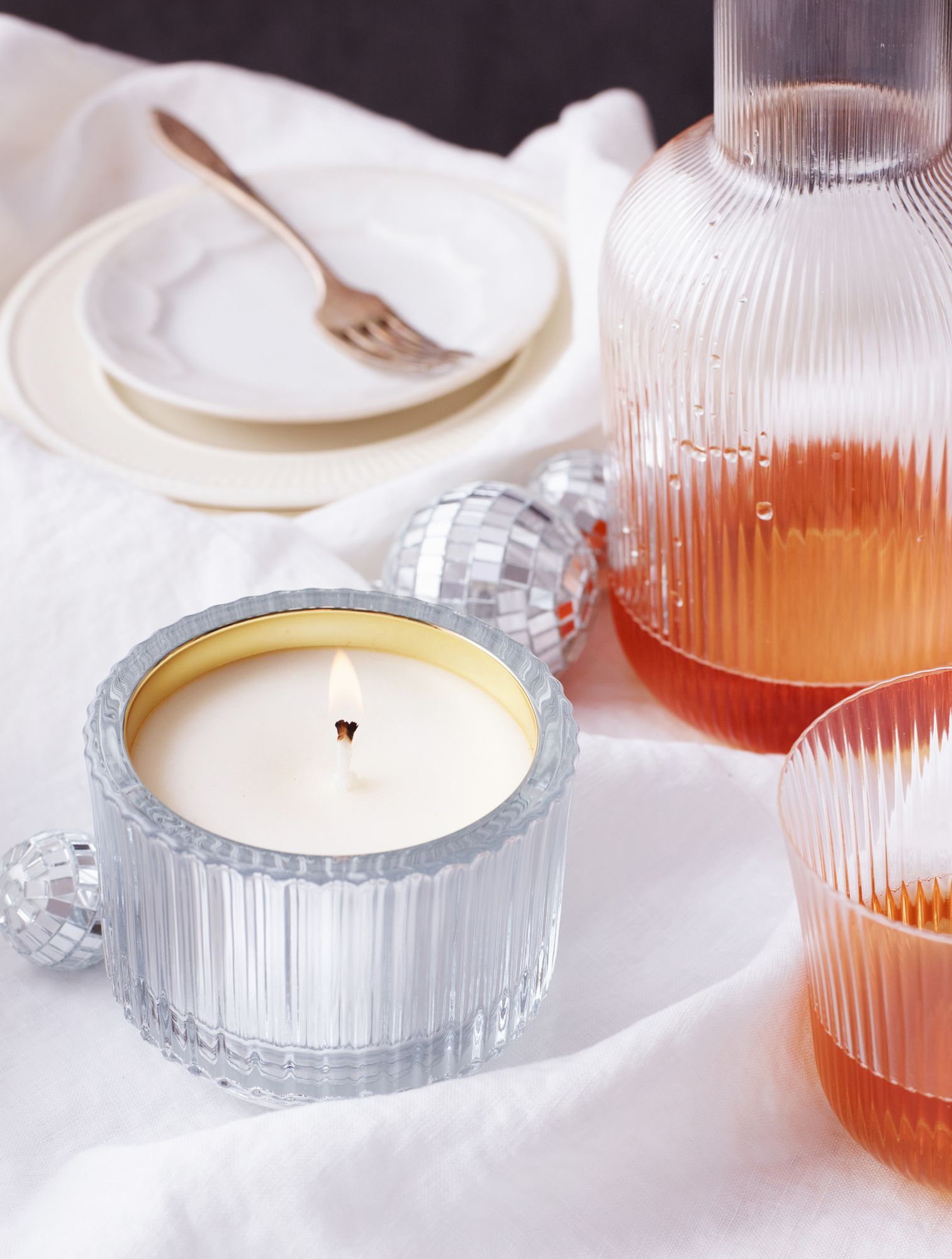 Roland PinE Ribbed Glass Candle