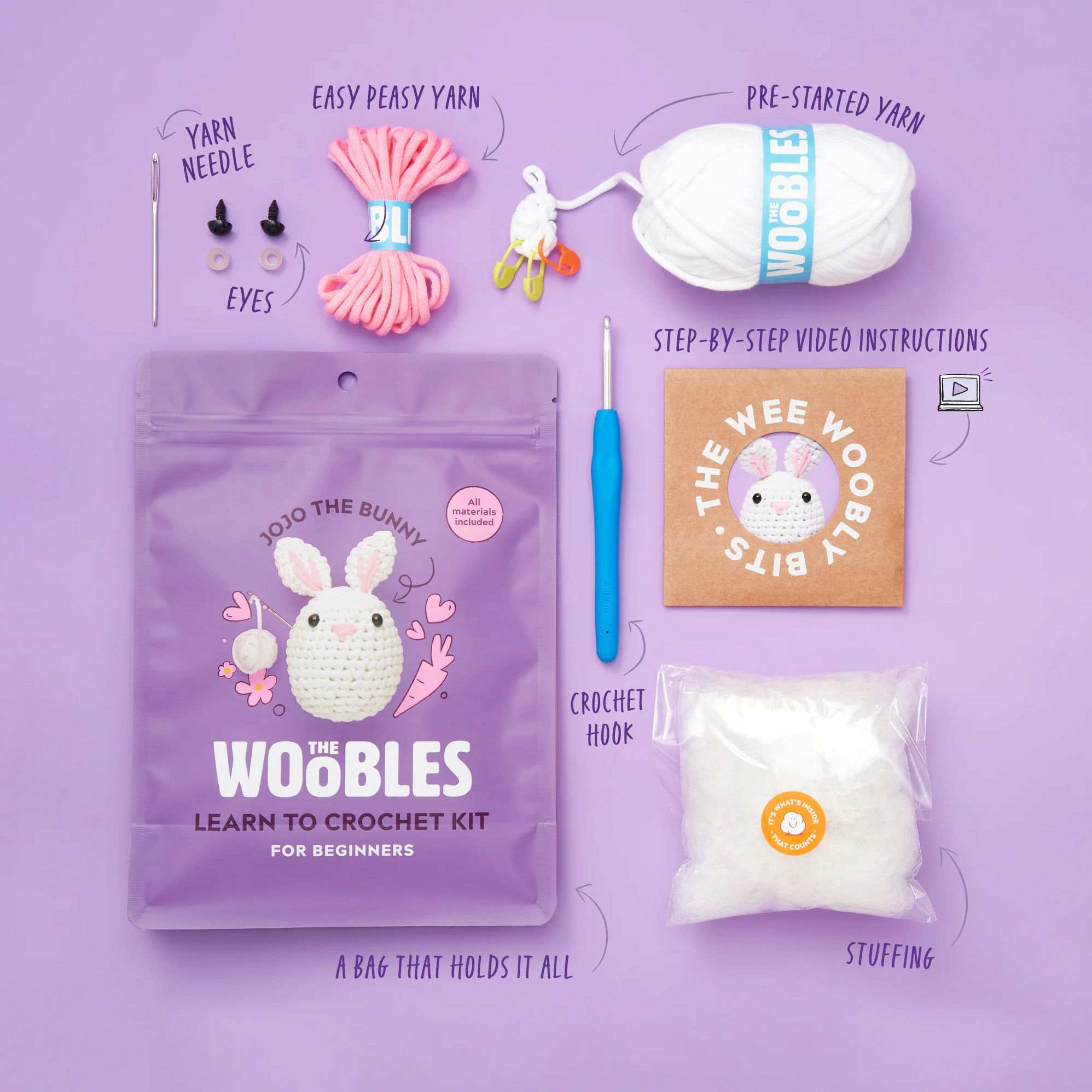 Jojo the Bunny, The Woobles, Bunny learn to Crochet kit | Paper Source