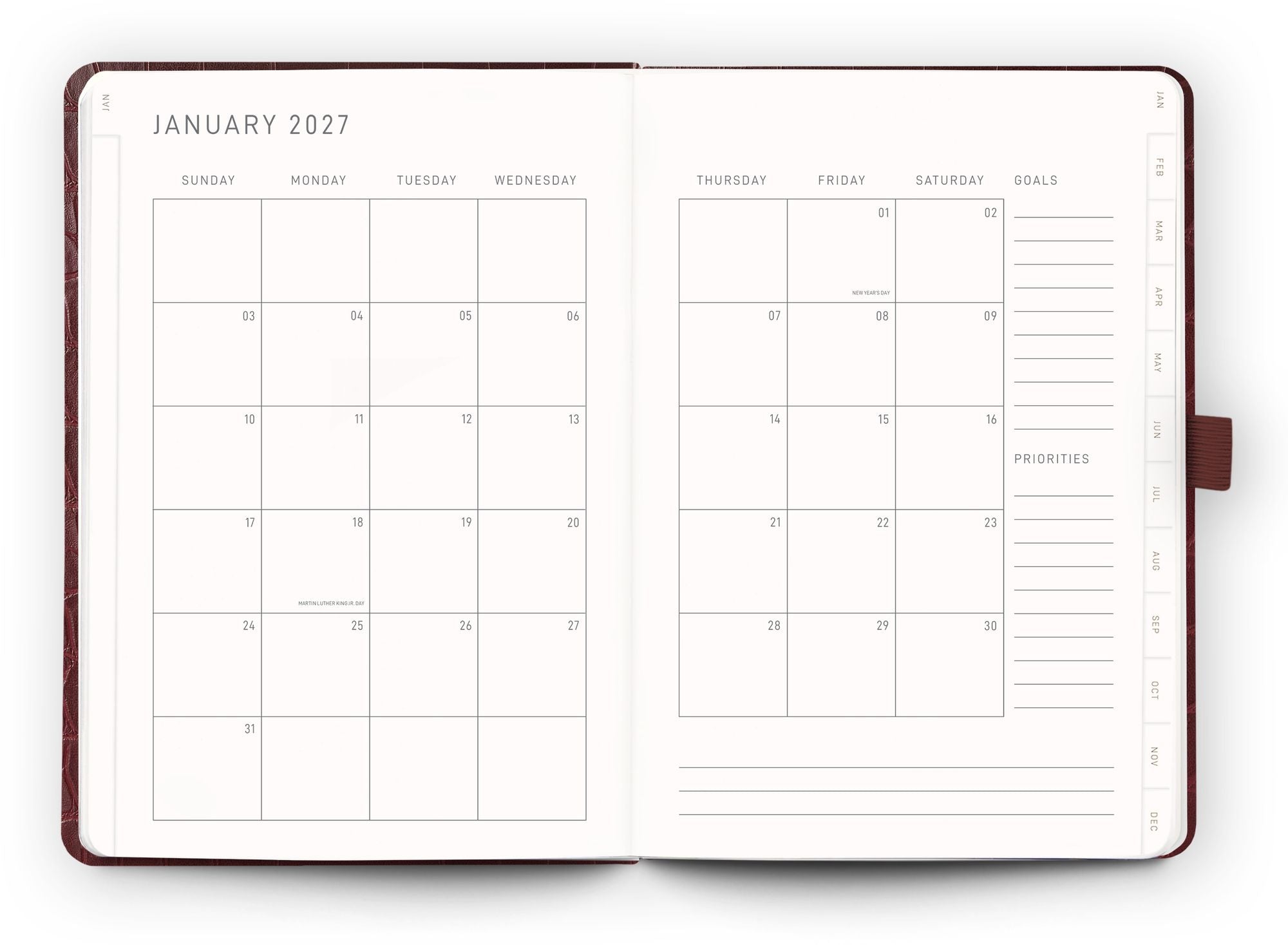 2027 Scribble & Dot - Bordeaux Croc - Week-to-View Planner