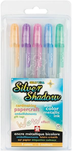 Sakura Gelly Roll Silver Shadow - 5 pk; Contains 1 ea: Blue, Pink, Purple, Green, Orange