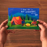 Father's Day pop-up greeting card with a camping theme. Card reads, I always have the best adventures with you, Dad.
