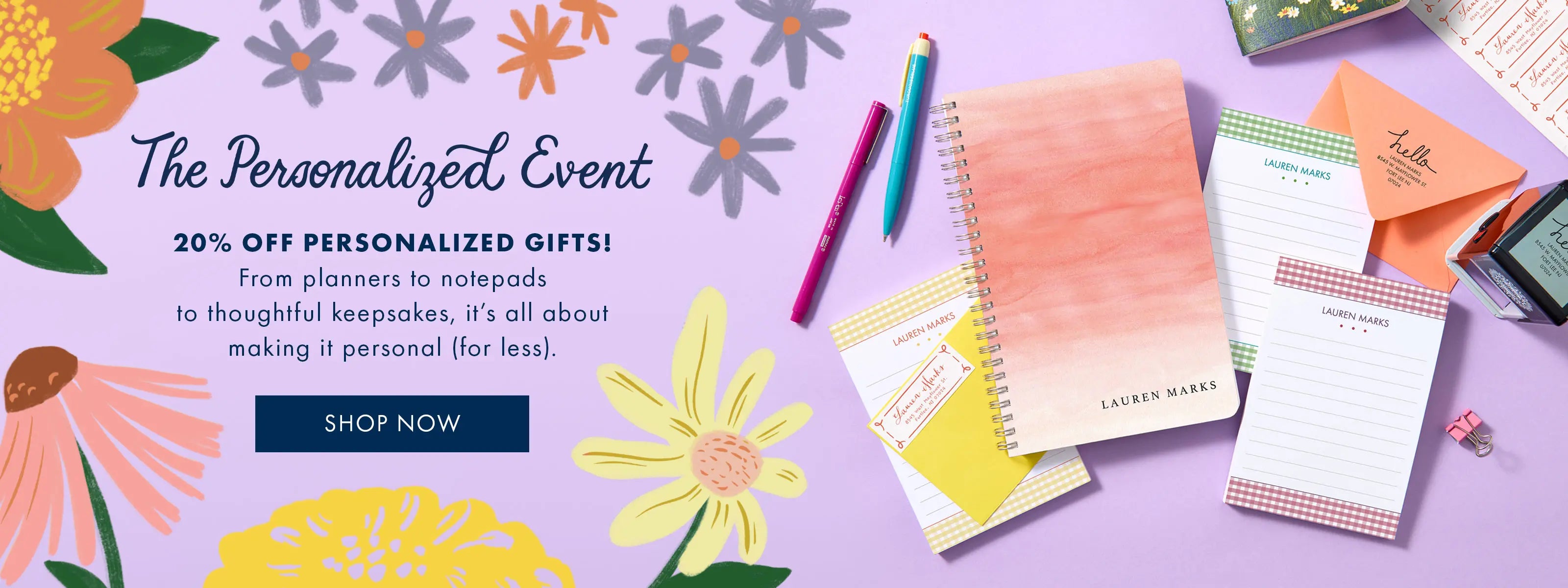 Save 20% on personalized gifts during the personalized event.