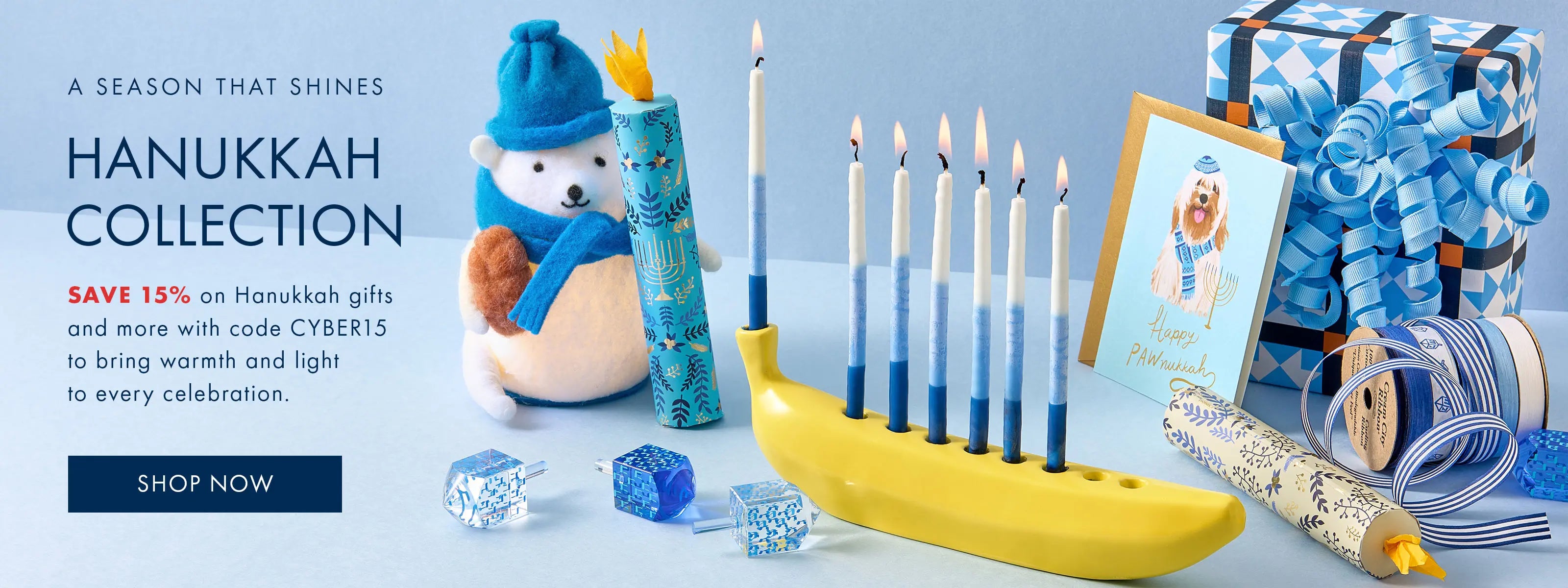 Shop the Hanukkah collection of gifts and more and save 15% with code CYBER15.