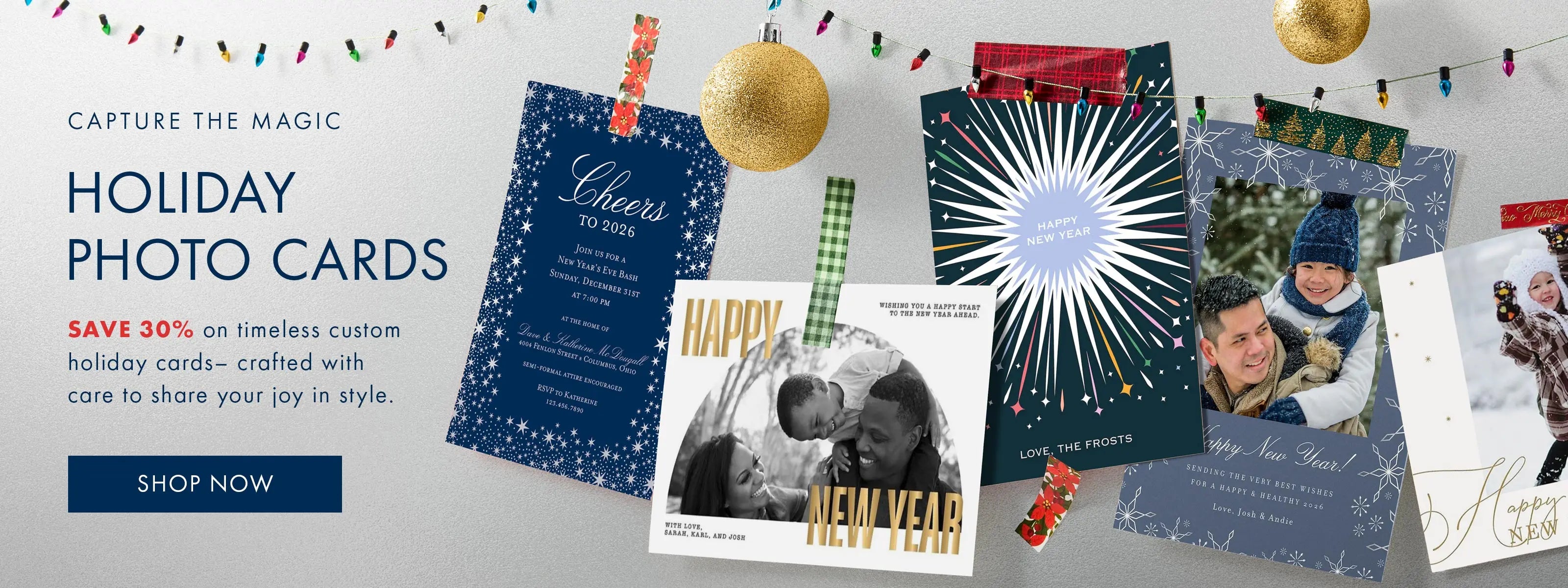 Shop custom holiday cards and save 30%.