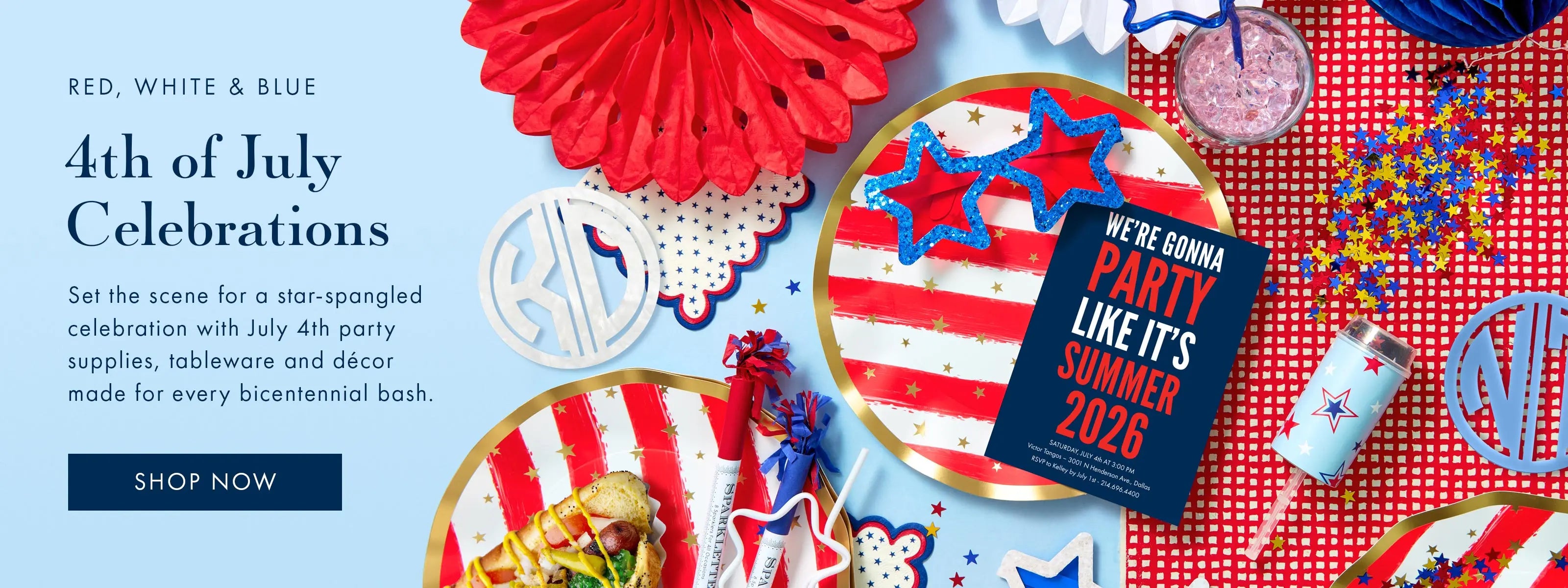 Shop Fourth of July party supplies, tableware and decor.