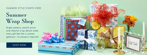 Shop summer wrapping paper in bright patterns and playful prints.