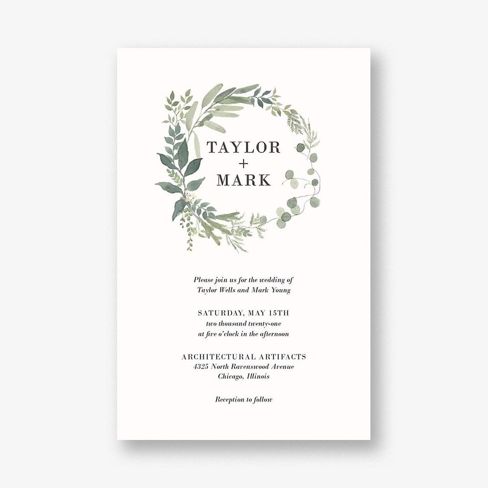 Greenery Wreath Wedding Invitation