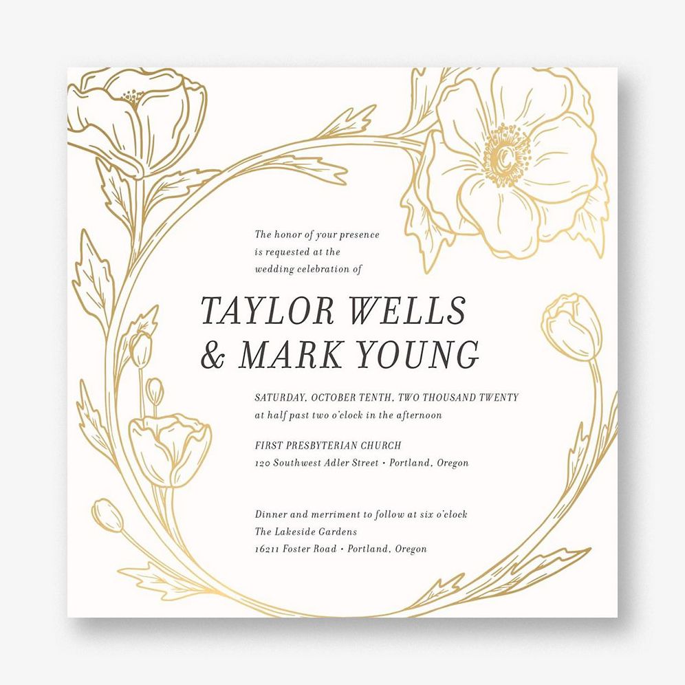 Gilt Floral Frame Wedding Invitation