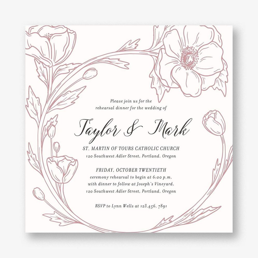Floral Frame Square Rehearsal Dinner Invitation