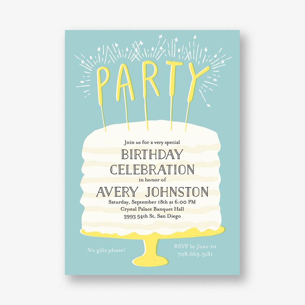 Cake Sparklers Birthday Party Invitation
