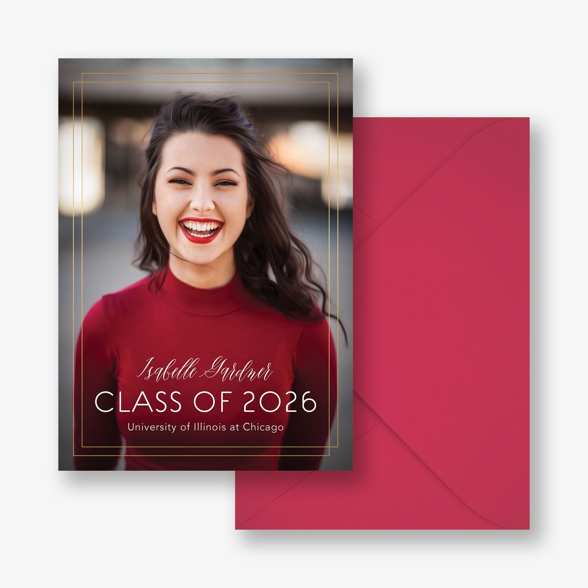 Foil Vertical Dual Border Graduation Announcement