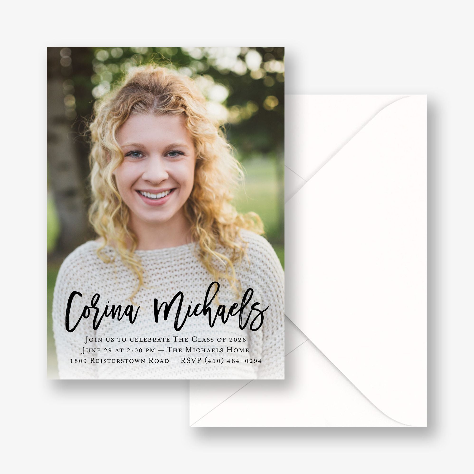 Vertical Modern Calligraphy Graduation Invitation