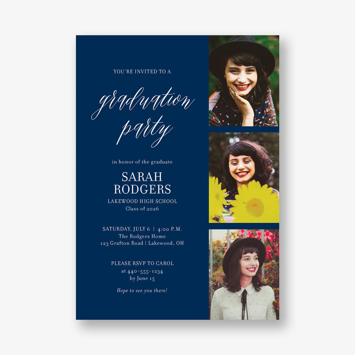 grad party card ideas Vertical Photo Grid Graduation Party Invitation