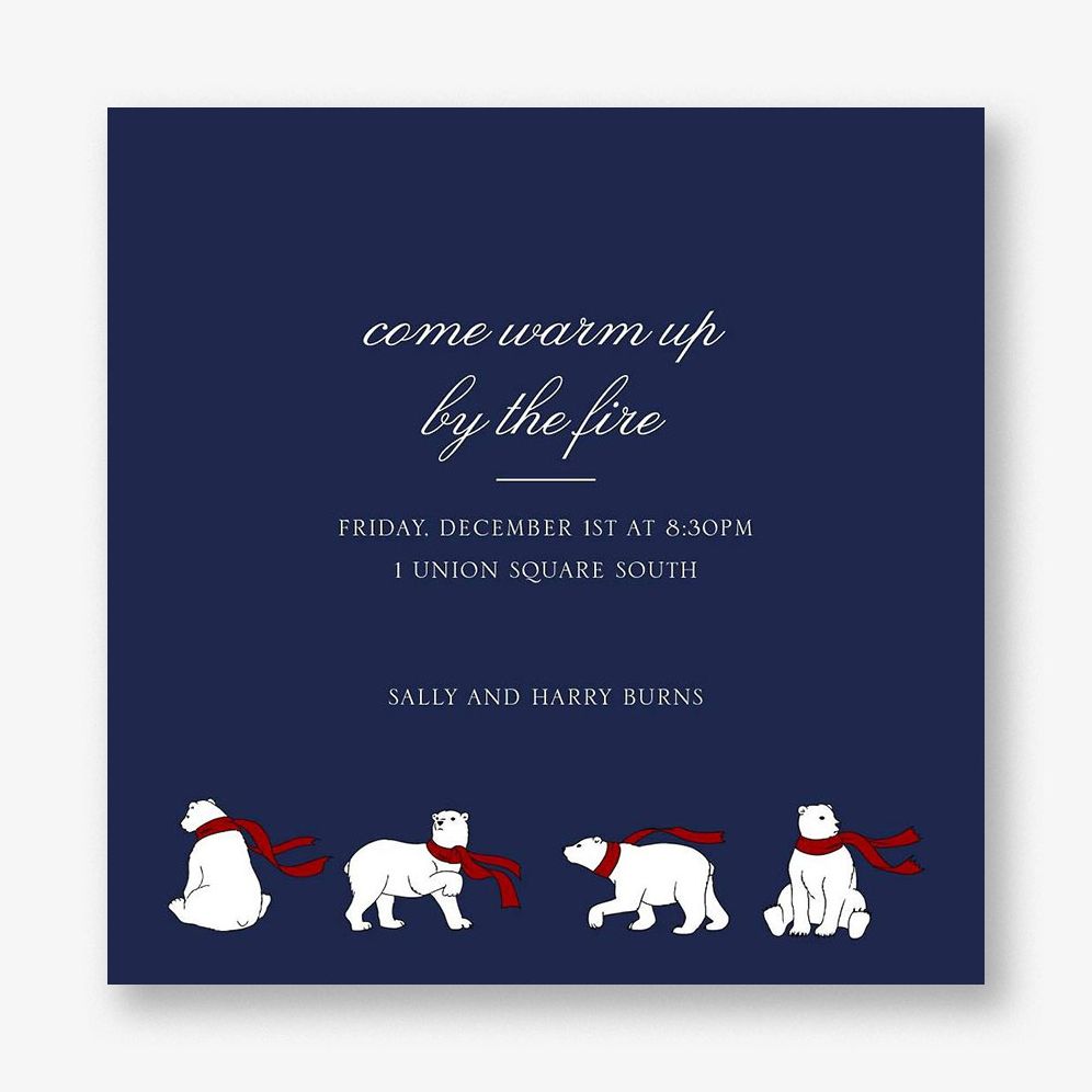 Four Bears with Scarves Holiday Party Invitation