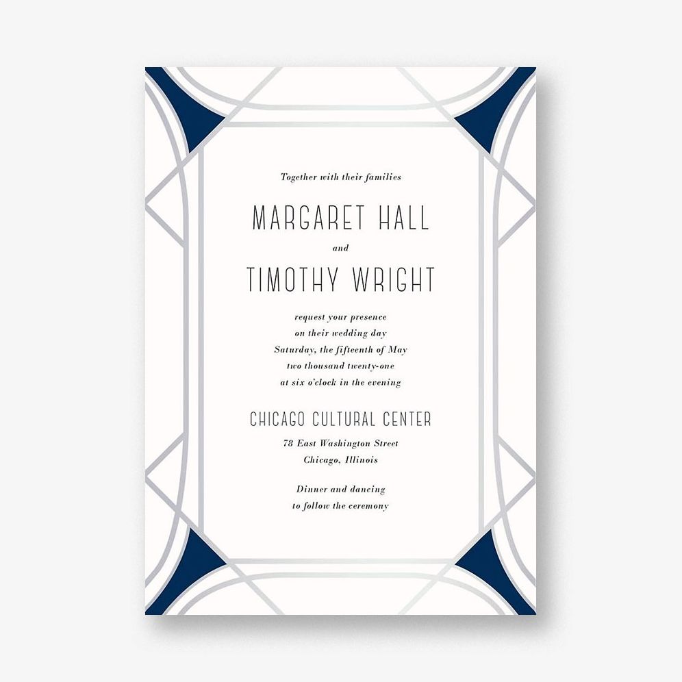 Faceted Gemstone Foil Stamped Wedding Invitation