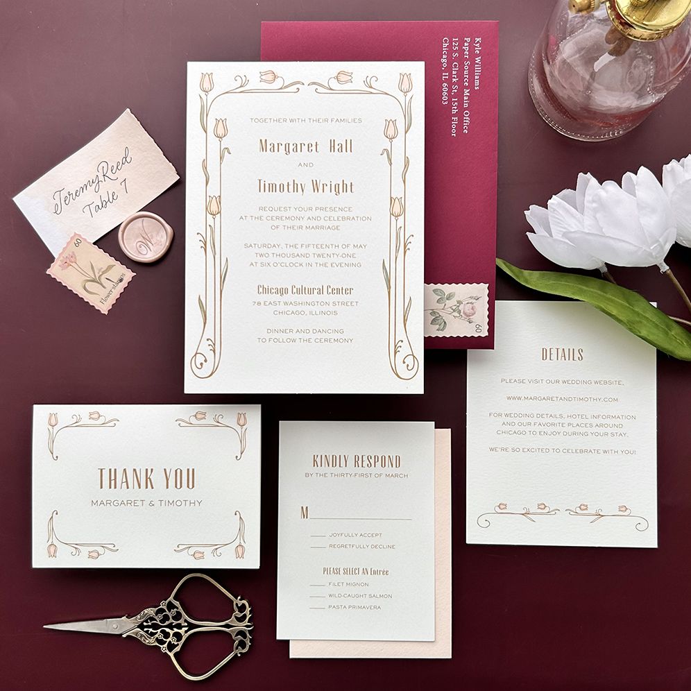 Nouveau Tulips Foil Stamped Wedding Invitation